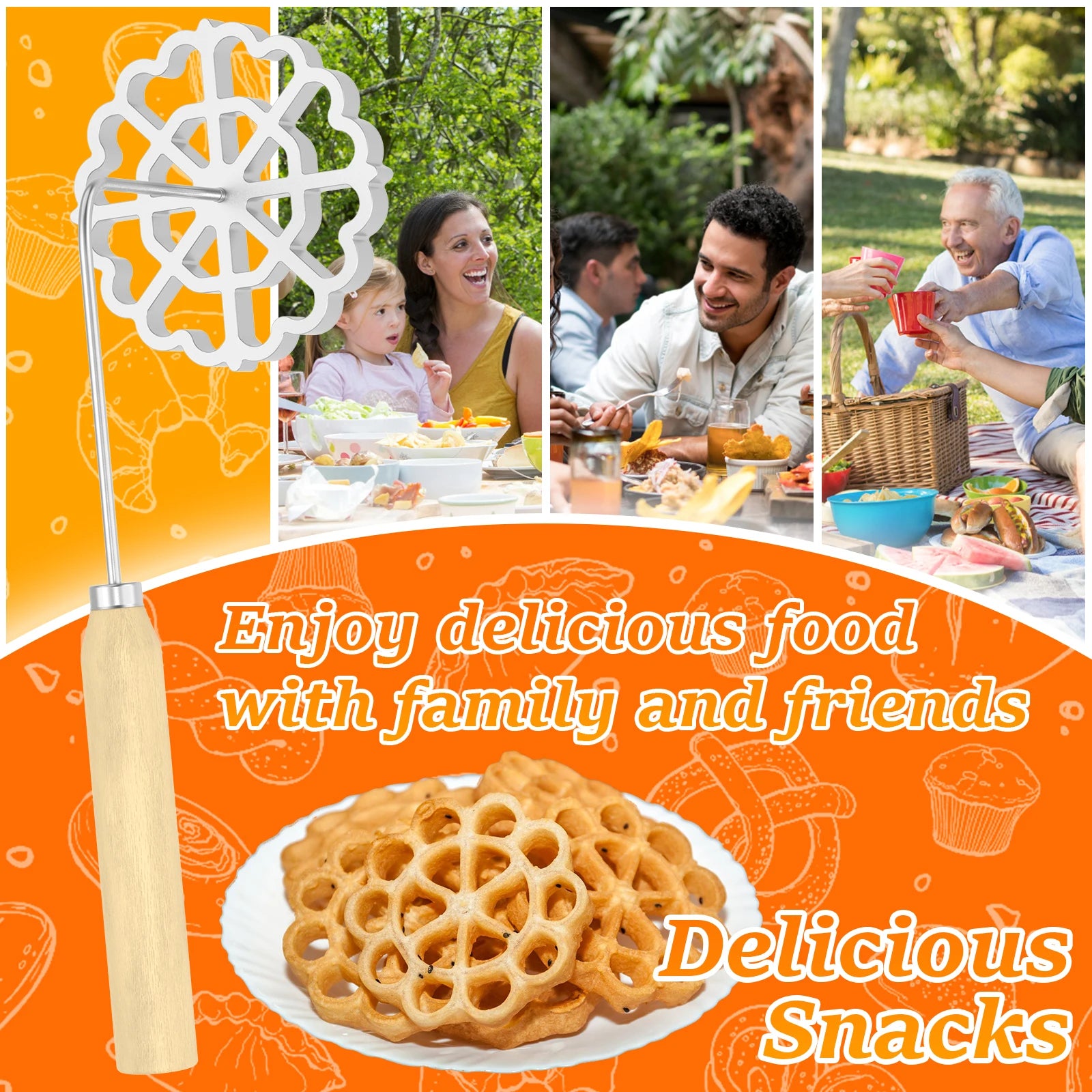 Aluminum Rosette Maker Molds Bunuelos Mold With Handle Pastry Tools Achappam Cookie Maker Baking Cooking Kitchen Accessories