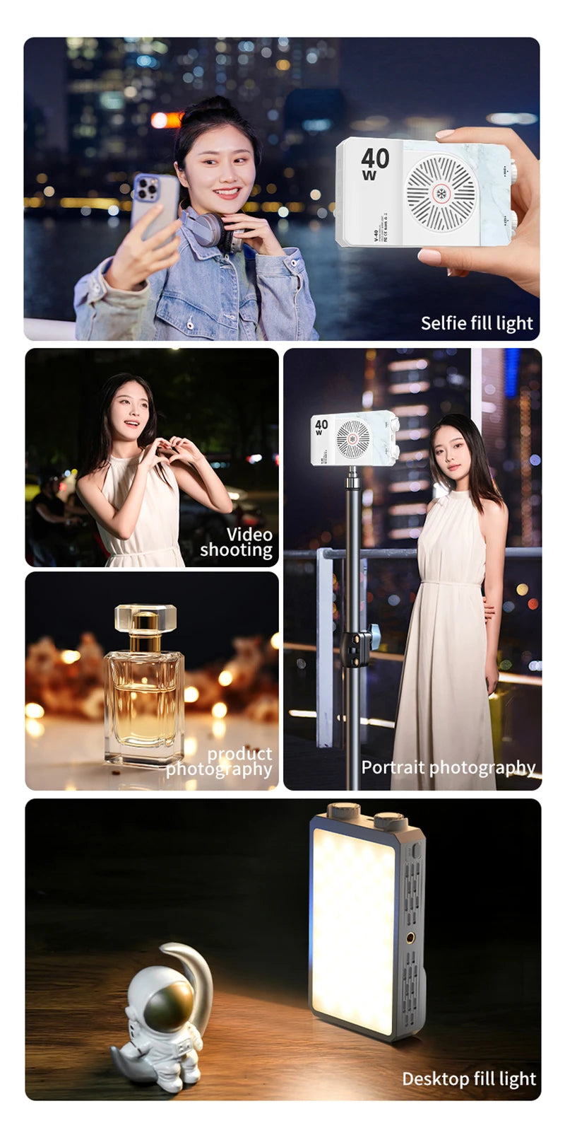 New 40W LED Camera Light 2500K-9000K Bi-Color 4400mAh Video Lamp Handle Portable Light Photography Light With CCT On Camera