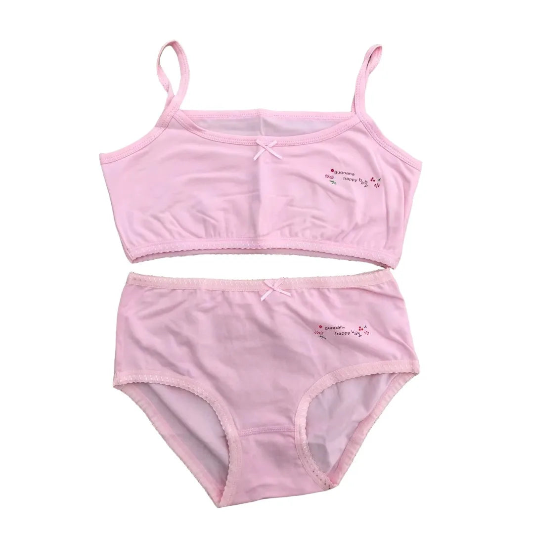 Girl Bra Boxers Set Cute Floral Strawberry Prints Teens Underwear Size 130-160 Big Girl Underwear Bra Panties Set