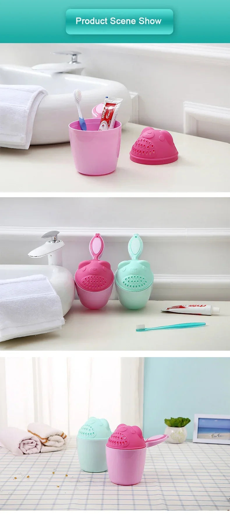 Baby Shower Spoons Child Washing Hair Cup Kids Bath Tool Cartoon Baby Bath Caps Children Bathing Bailer Toddle Shampoo Cup
