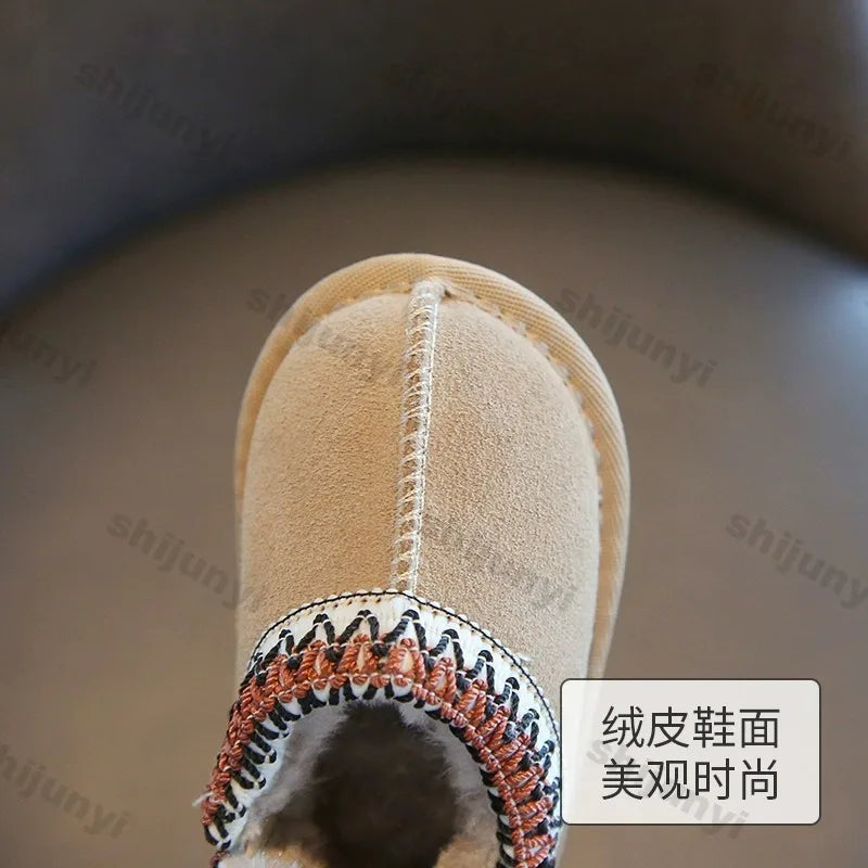 Baby Warm Casual Flat Low Top Snow Boots 2025 Winter Fashion Childrens' Concise Soft Soled Comfortable Non Slip Cotton Shoes
