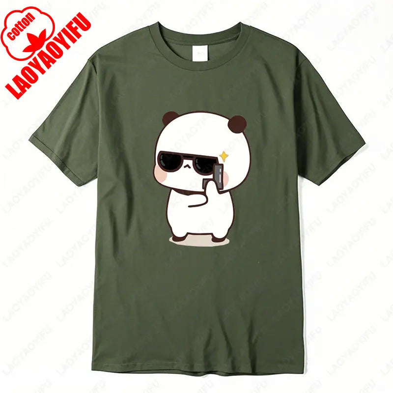 Kawaii Bubu Dudu Couple Shirt Bear Panda Are Spy Love Things Couple Do Tshirt Cute Matching Cotton T-shirt Man Woman Casual Tees
