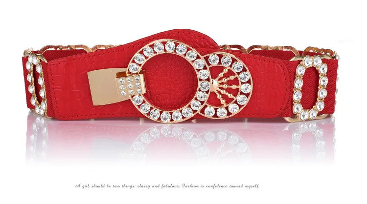 Women's waist belt, women's decorative belt fashionable elastic women's diamond inlay, elastic waistband, widened waist belt
