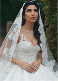 2/4M Wedding Bridal Veils White Beige Floral Lace Edge Veil One-Layer Fingertip Length Blusher Veils Bride Dress Decor No Comb