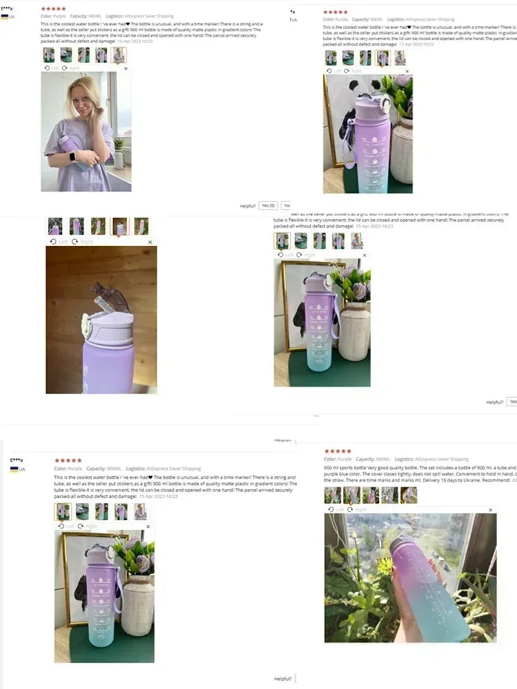 900ml Leakproof Water Bottles with Times To Drink and Straw Motivational Drinking Sports Water Bottle for Fitnes Gym Outdoor