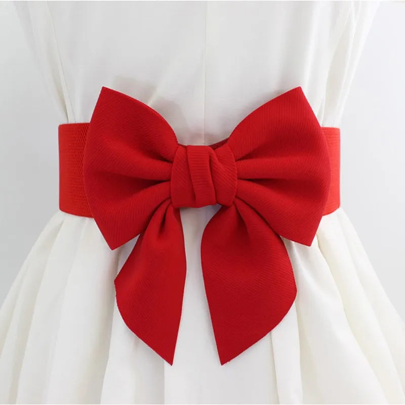 Women Big Bow Waistband  Elastic Wide Waist Belt Fashion Solid Bowknot Waist Straps For Dress Decorate Clothes Accessories