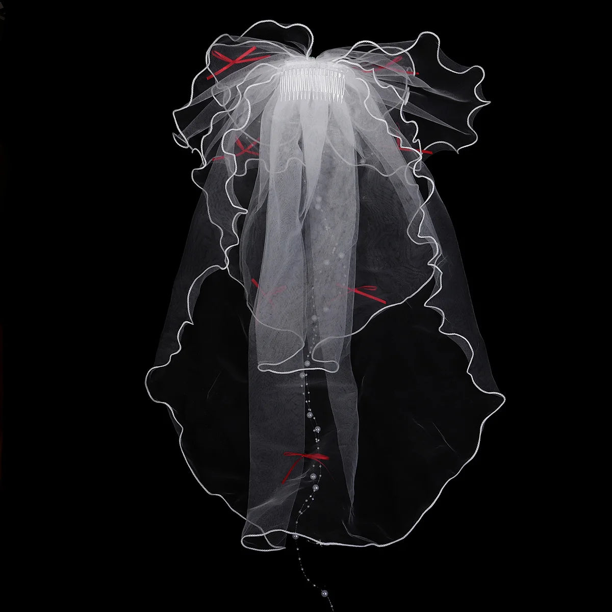 Double Layer Mesh Tulle Solid Color Women Short Wedding Veil with Clip Ribbon Edge Center Cascade Bride Headpiece Party