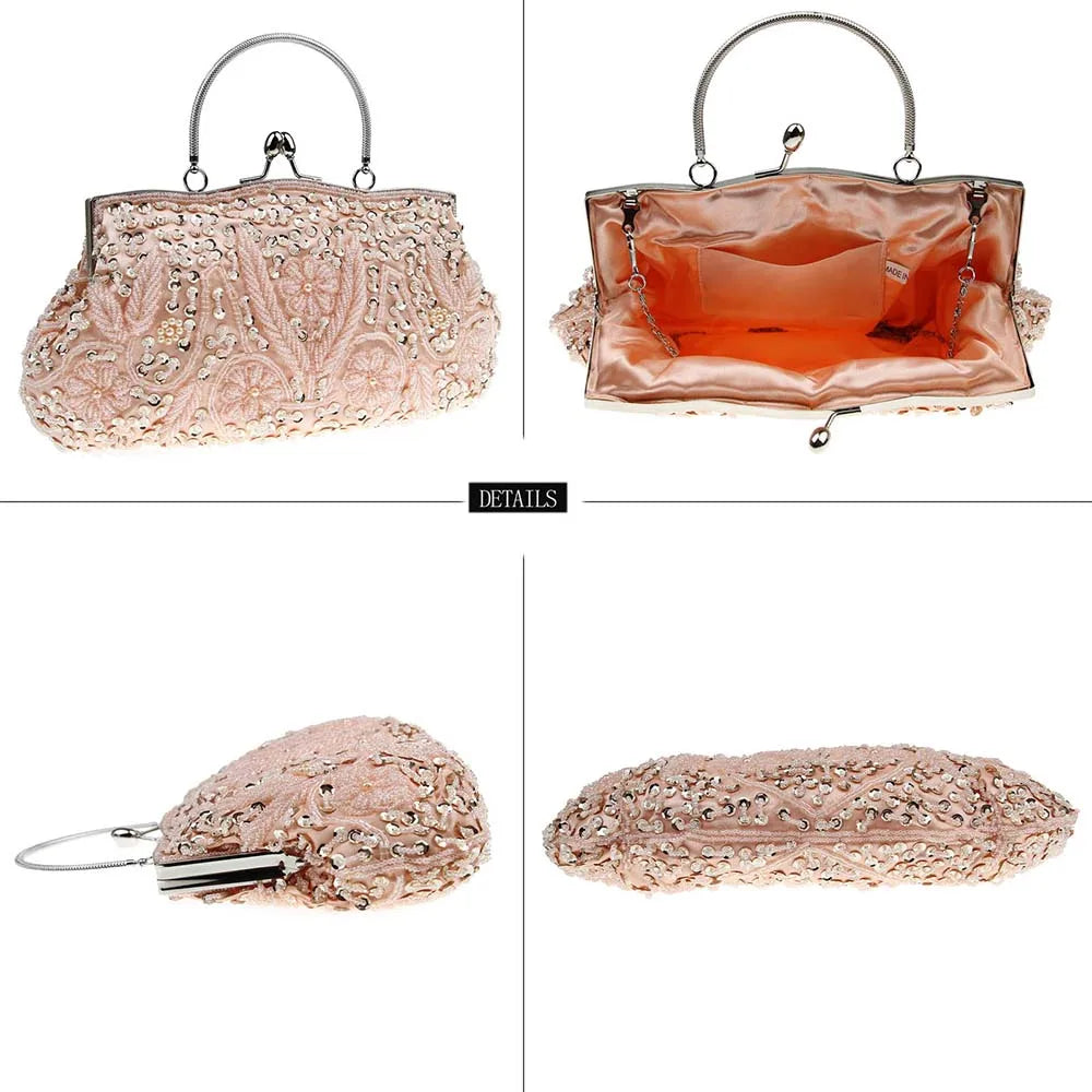 Women Clutch Bags Ladies Beads Evening Bags Wedding Party Bridal Embroidered Handbag Women Solid Retro Small Totes Mini Wallets