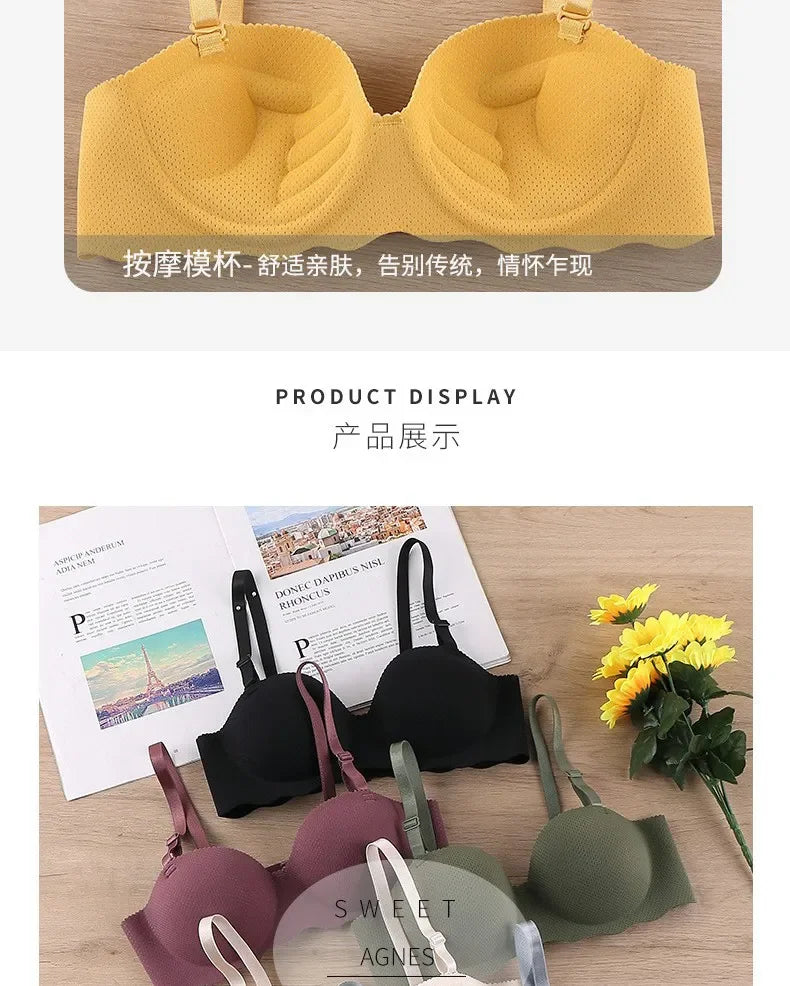 Sexy Bras Push Up Seamless Underwear for Women Solid Color Wireless Lingerie One-pieces Gather Convertible Straps Brassiere
