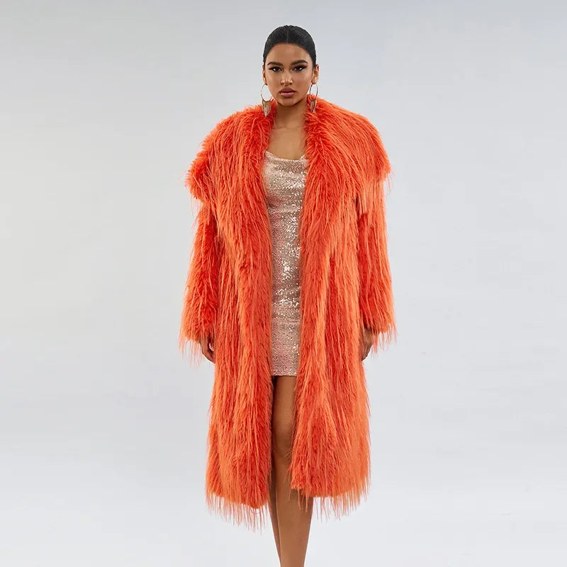Women’s Tassel Wool Coat – Faux Fur, Solid Color Autumn Winter Jacket