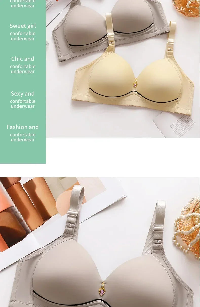 Mom Brassiere Without Steel Ring Breathable Gathered Ladies Underwear Non-magnetic Thin Cup Glossy Obese Female Ladies Bra