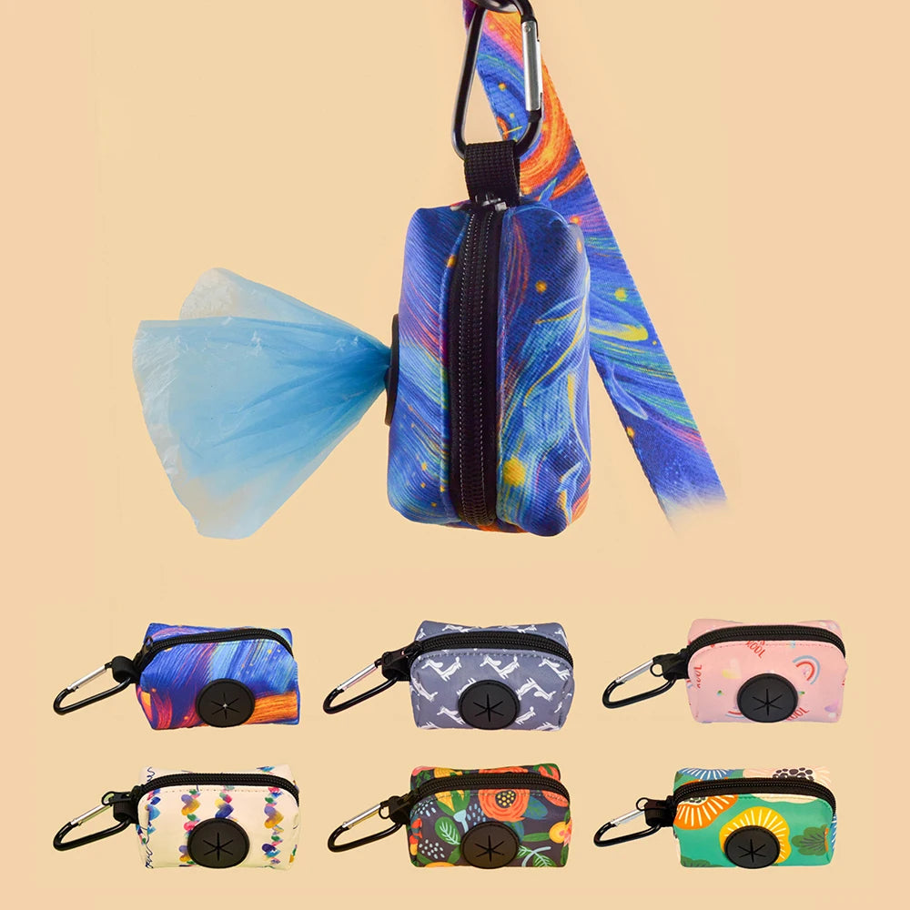 Cute pet poop bags with funny prints, easy to clean when walking your dog (no leash and trash bag)