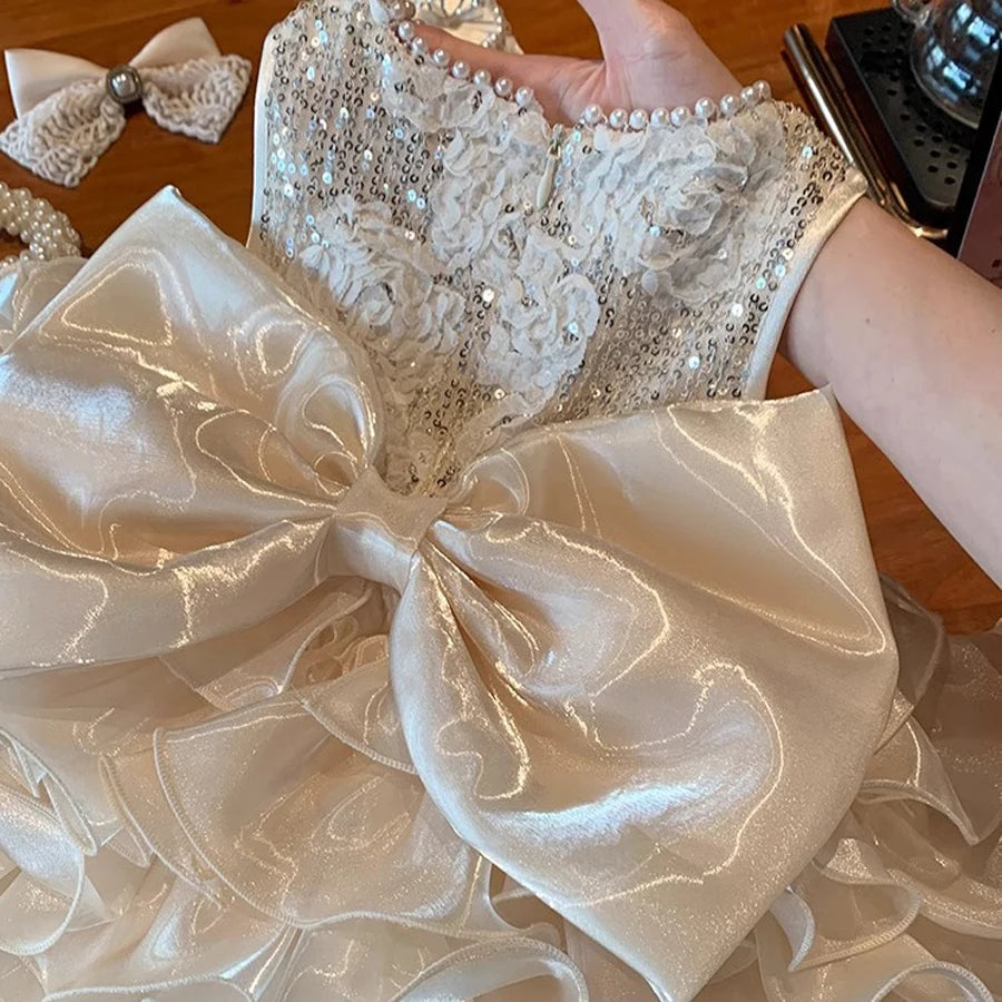 Baby Girls Dress Newborn Clothes Princess Dress Big Bow For Toddler 1st Year Birthday Wedding Christening Infant Party tutu Gown