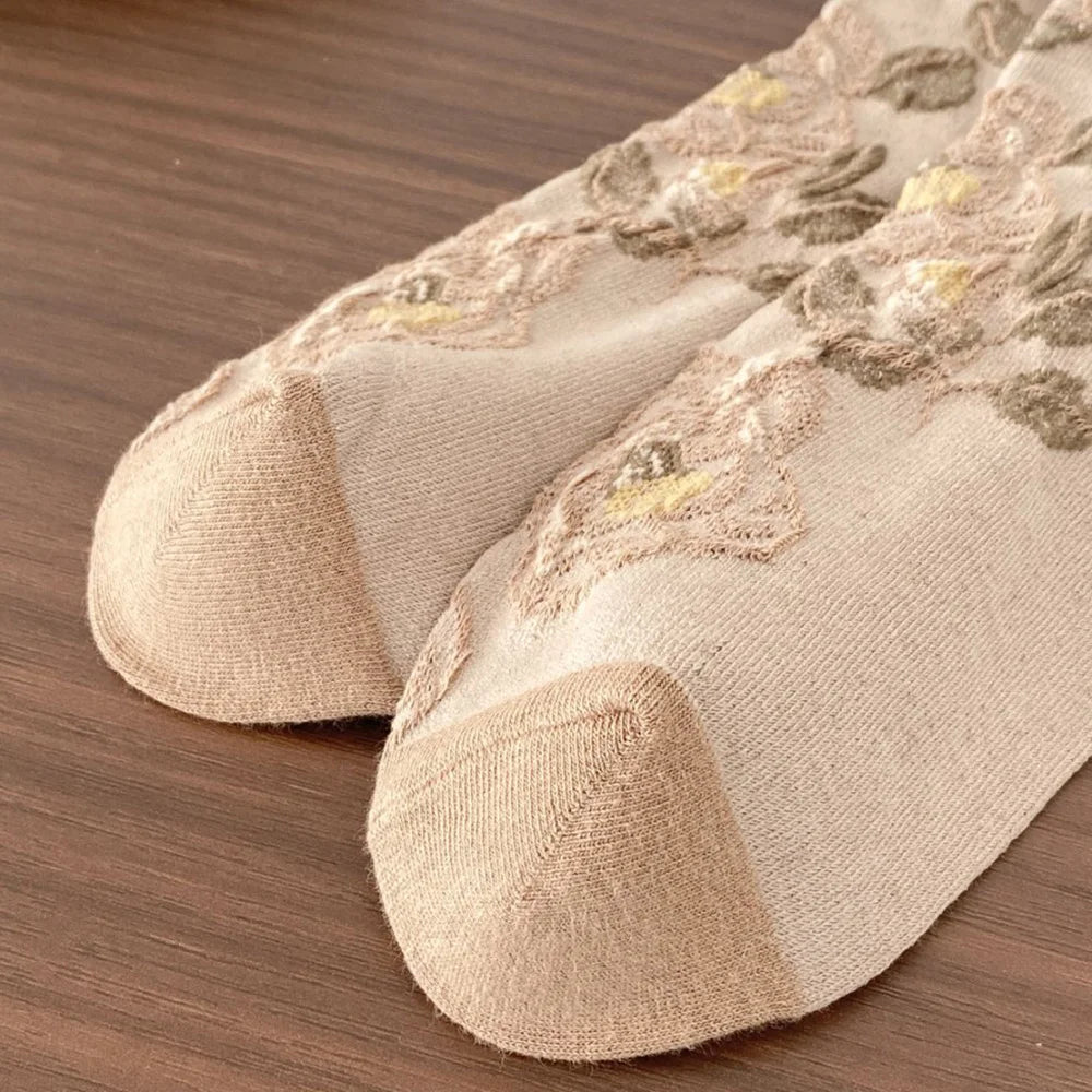 5 Pair Cute Print Socks For Women Long Autumn Winter Fashion Versatile Casual Ethnic Style Vintage Women's Socks Set 2025 New