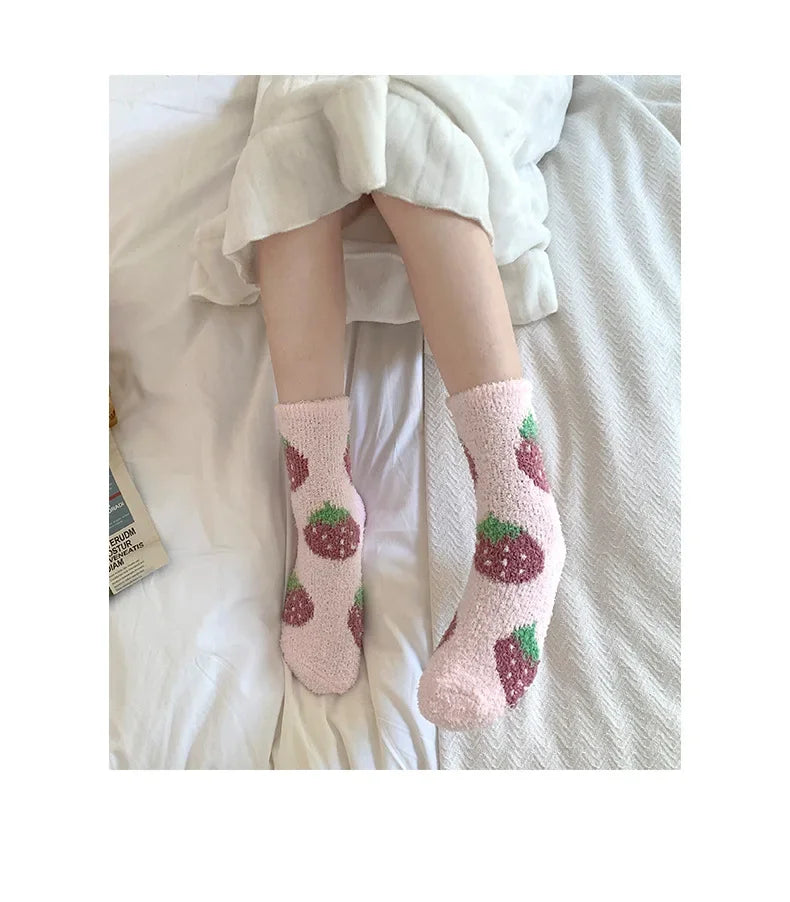 Japanese Kawaii Cute Socks Autumn Winter Thicken Warm Soft Plush Women Socks Coral Fleece Thermal Homewear Floor Sleeping Socks