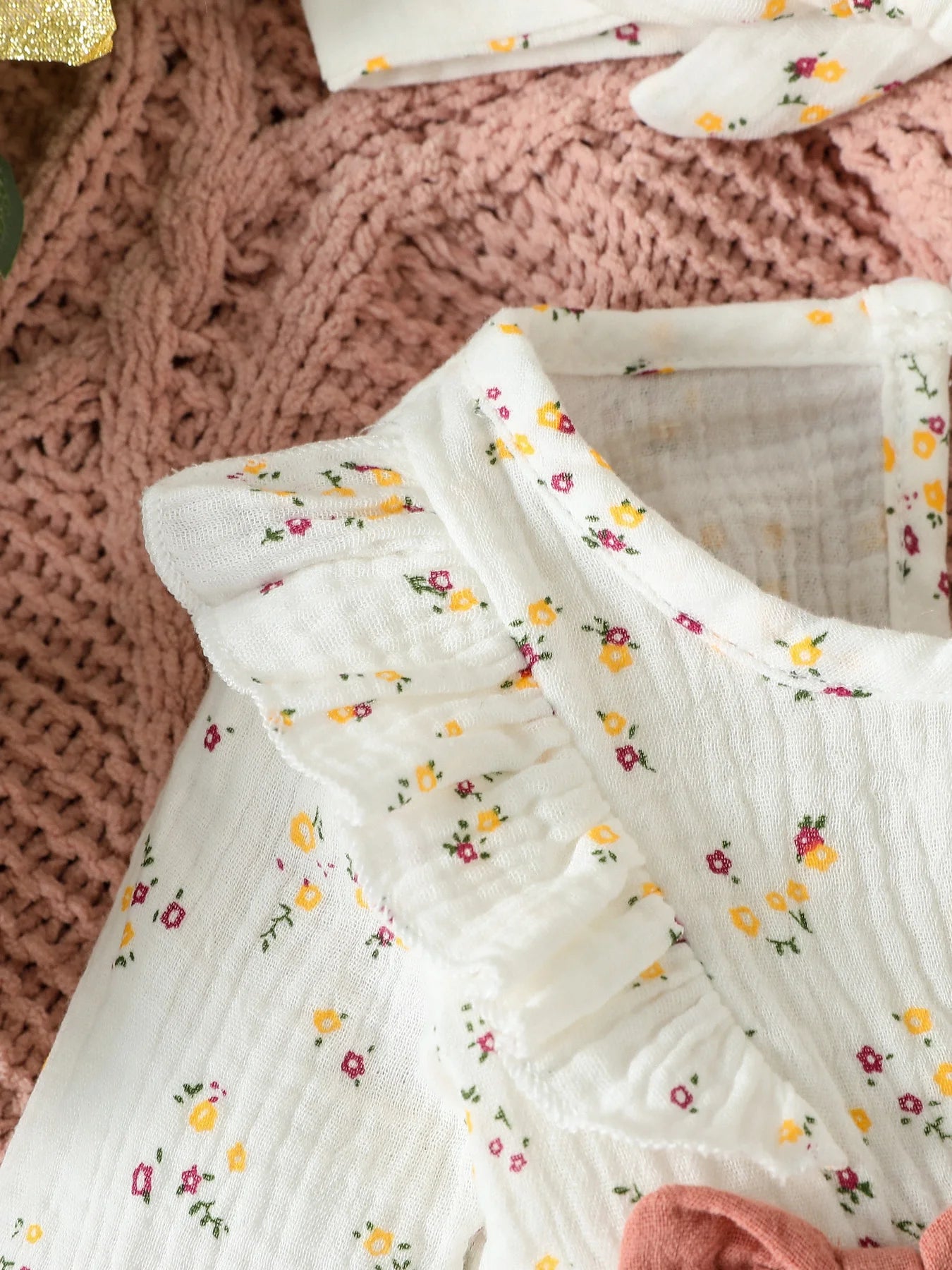 Baby Girl's All Seasons Long Sleeve Print Floral With Bow Daily Jumpsuit For Newborn-6M Clothes +Headband