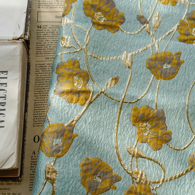 Lake Green Gold Silk Embossed Yarn Dyed Jacquard Fabric Spring Autumn Tutu Skirt Palace Style Dress Making Fabric 50cmx140cm
