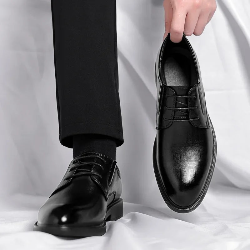 3 6 8cm Heel Men's Dress Shoes New Designer Cow Leather Increase Casual Spring Autumn Black Platform Wedding Shoes Male