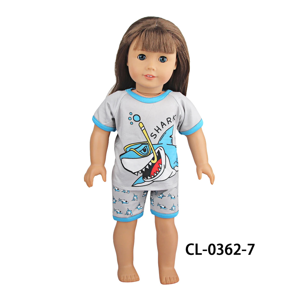 Doll Clothes Pajamas  For 43cm Baby New Born&American 18 Inch Girl Doll Unicorn Shark Cartoon Clothes Suit For Generation Doll