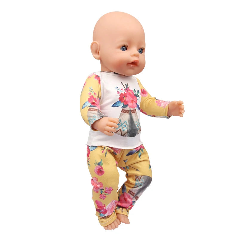 Doll Clothes Pajamas  For 43cm Baby New Born&American 18 Inch Girl Doll Unicorn Shark Cartoon Clothes Suit For Generation Doll