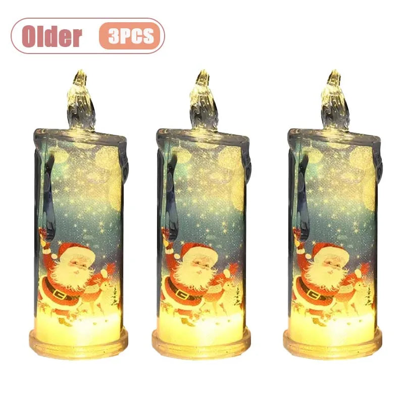 1-5PCS Flameless LED Christmas Electronic Candle Realistic Dripping Tears Santa Claus Snowman Ornaments Holiday Decorative
