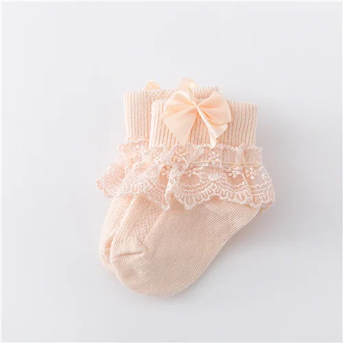 0-24Month Newborn Baby Socks For Girls Cotton Lace Infant Girls Sock Princess Bow Toddler Baby Girls Socks Four Season