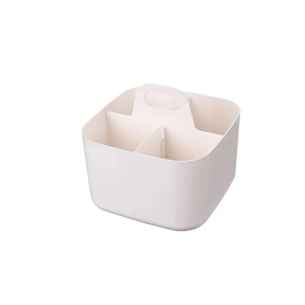 Plastic Cosmetic Organiser Multi-compartment Divider Sorting Split Pen Organiser with Handle Desk Storage Basket Bathroom