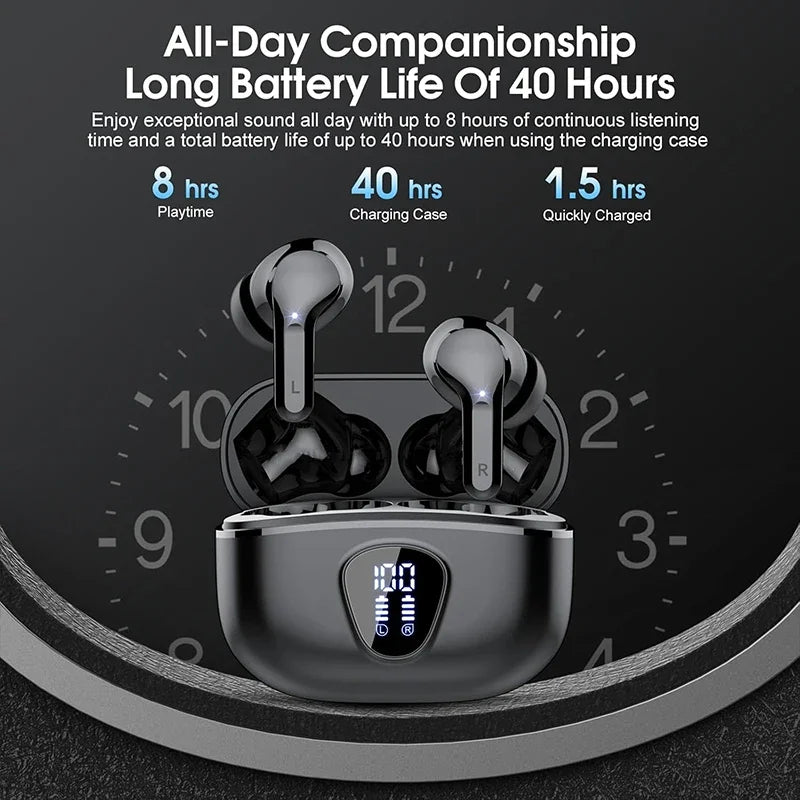 Wireless Ear Buds BT5.4 with LED Display IP7 Earphones HiFi Stereo Earbuds ENC Noise Cancelling Headphones with 48H Play Time