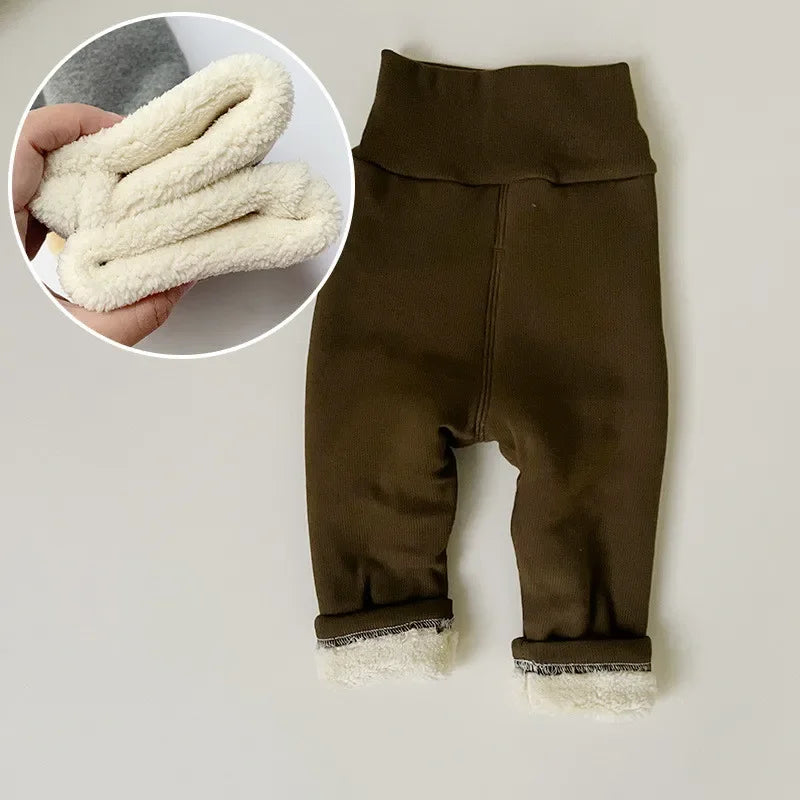 4991 Baby Pants 2024 Winter Spring Ins High Waist Belly Pants Infant Cotton Leggings Plus Velvet 2 Style Thick Pants