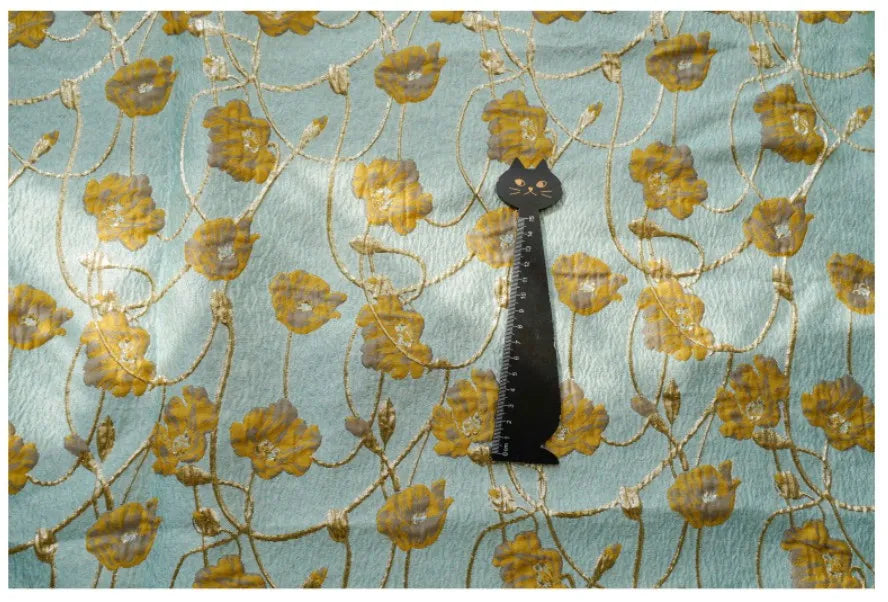 Lake Green Gold Silk Embossed Yarn Dyed Jacquard Fabric Spring Autumn Tutu Skirt Palace Style Dress Making Fabric 50cmx140cm