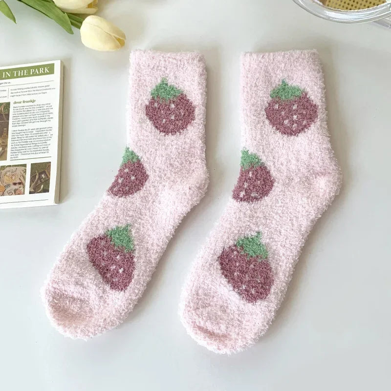 Japanese Kawaii Cute Socks Autumn Winter Thicken Warm Soft Plush Women Socks Coral Fleece Thermal Homewear Floor Sleeping Socks