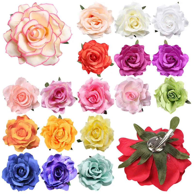 Rose Flower Hair Clips For Women Girls Artificial Floral Barrette Red Pink Handmade Hairpin Wedding Bridal Hair Accessoies