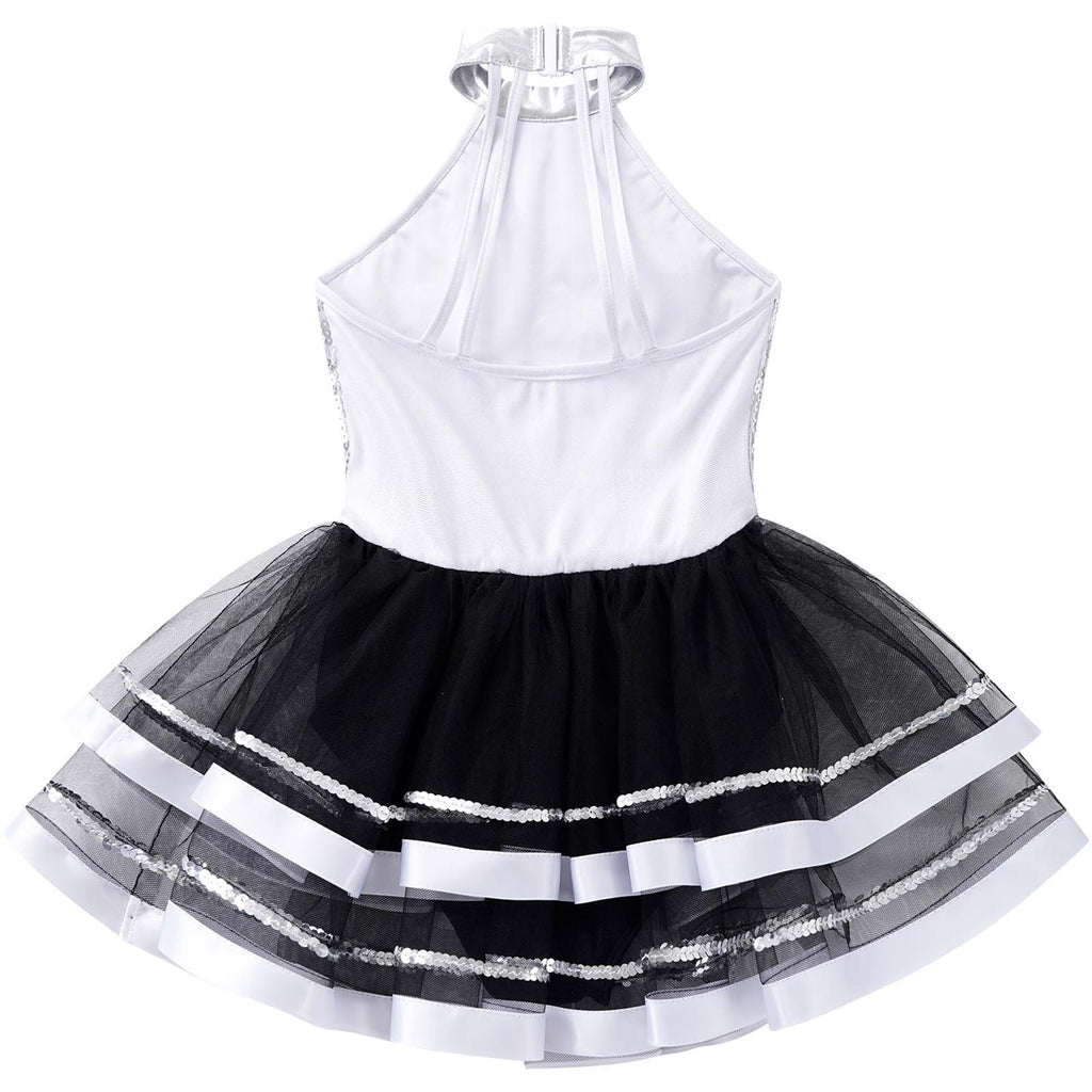 Jazz Dance Costume Kids Halter Shiny Sequins Gymnastics Unitards Dress Girls Ballet Leotard Tutu Stage Performance Clothing