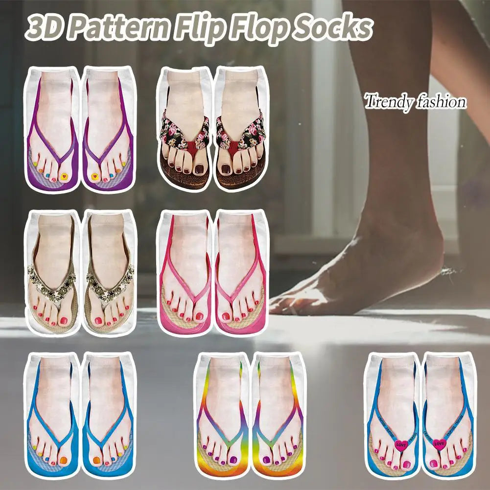 1 Pair 3D Printing Pattern Flip Flop Socks Funny Socks for Women Flip-flop Ankle Socks Low Cut Floor Socks Hosiery Novelty Gifts