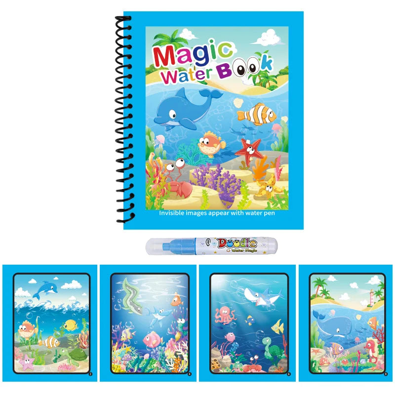1pc Reusable Kids Magic Water Drawing Books with Pen Repeated Coloring Book Magic Water Drawing Book Sensory Early Education Toy