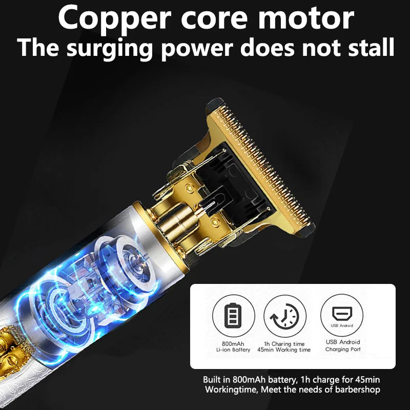 T9 HairClipper Beard Shaving Body Hair Trimmer Clippers Electric Machine Men Haircut Machine 0mm Barber ShaverDragon Carved