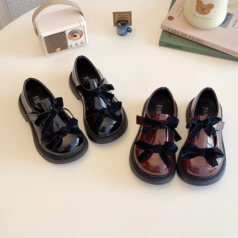 Children Leather Shoes Spring New Princess Shoes for Girls Wine Red Versatile Kids Fashion Wedding Party Mary Jane Shoes Glossy