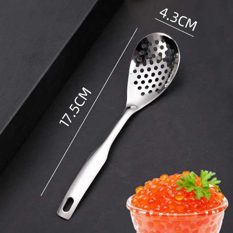 1PCS Stainless Steel Kitchen Spoon With Holes Cuisine Caviar Builder Roe Sauce Strainer Spoon Durable Kitchen Cooking Gadgets