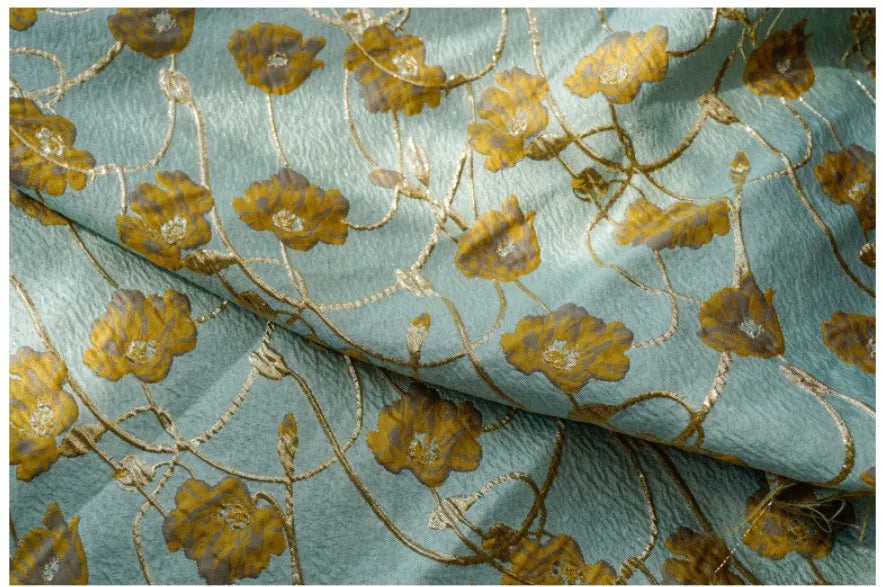 Lake Green Gold Silk Embossed Yarn Dyed Jacquard Fabric Spring Autumn Tutu Skirt Palace Style Dress Making Fabric 50cmx140cm