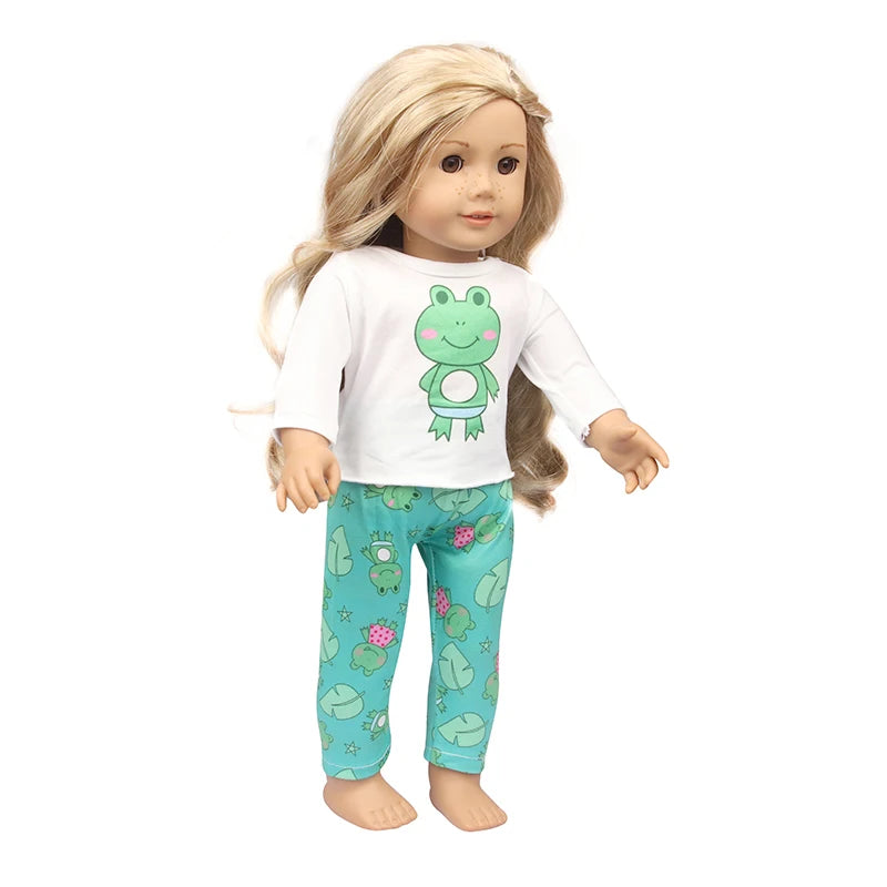 Doll Clothes Pajamas  For 43cm Baby New Born&American 18 Inch Girl Doll Unicorn Shark Cartoon Clothes Suit For Generation Doll