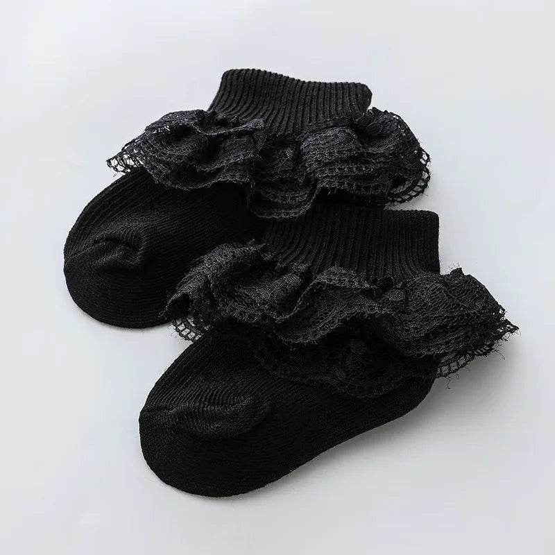 0-1Y Newborn Infant Toddler Baby Socks Girls Kids Princess Bowknot Lace Floral Short Socks Cotton Ruffle Frilly Trim Ankle Socks