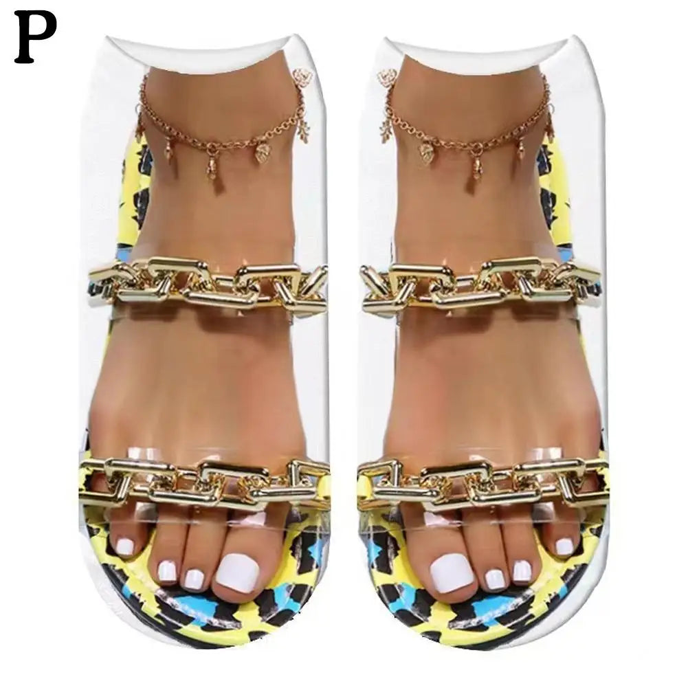 1 Pair 3D Printing Pattern Flip Flop Socks Funny Socks for Women Flip-flop Ankle Socks Low Cut Floor Socks Hosiery Novelty Gifts