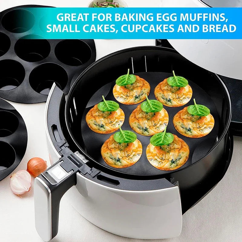 7 Even Cake Cups Air Fryer Accessories Round Muffin Cup Mold Microwave Oven Baking Mold Baking Bakeware Mat Baking Tray Cake Pan
