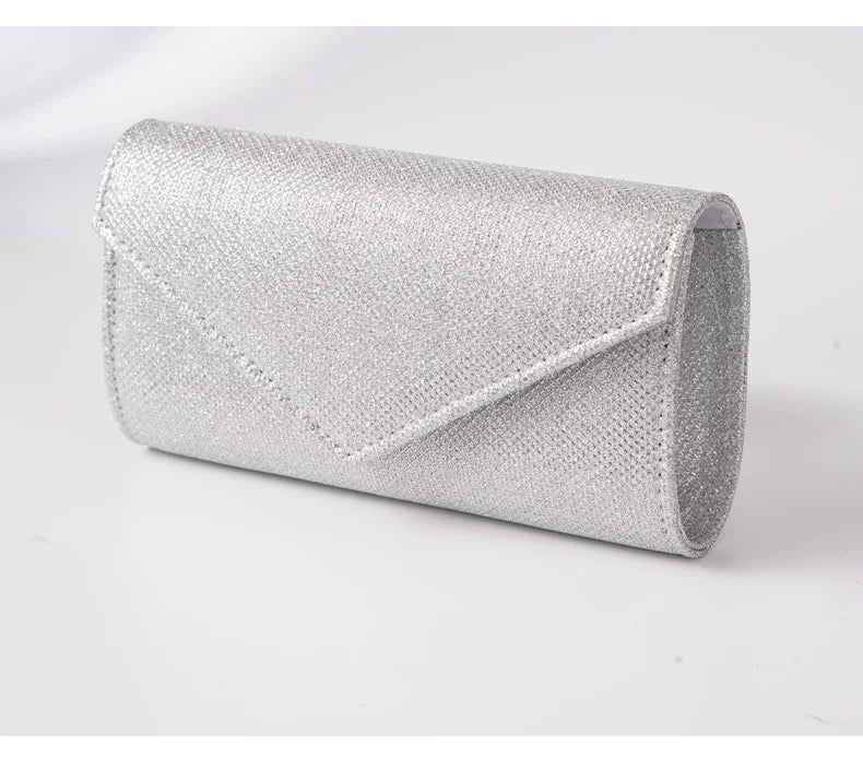 Women Envelope Evening Bag Glitter Ladies Chain Shoulder Bags Shiny Silver Long Purse Female Wedding Party Clutches Mini Handbag