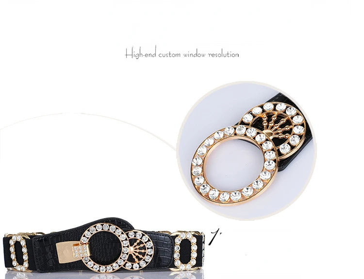 Women's waist belt, women's decorative belt fashionable elastic women's diamond inlay, elastic waistband, widened waist belt