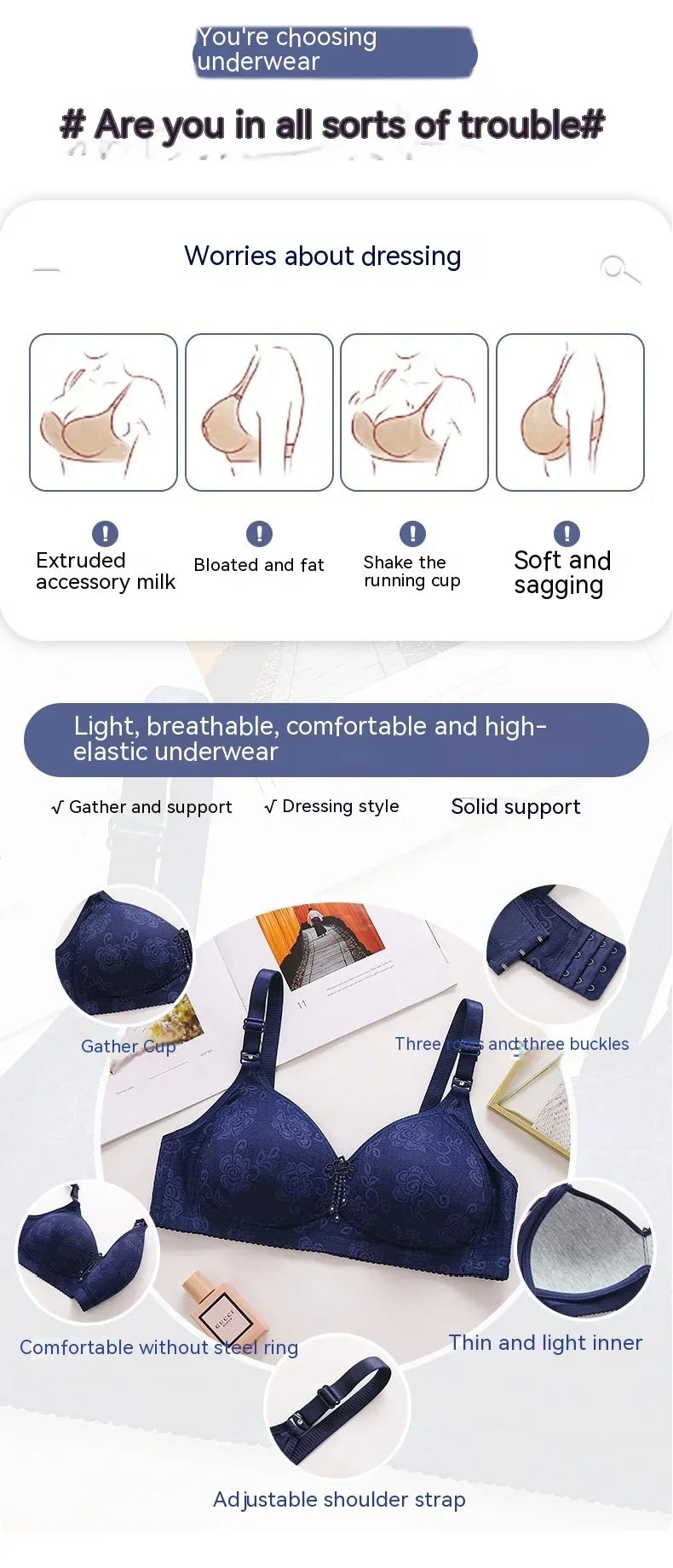 New Women Mom Bra Large Size Thin Cup Elderly Women Female Full-cup Brassiere Non-magnetic Non-steel Ring Ladies Mom Underwear