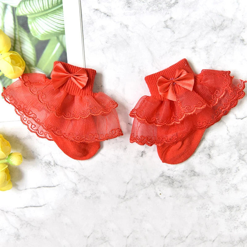0-9Y Baby Cotton Socks With Lace Girls Ankle Socks Bows Toddlers Floor Sock Cute Frilly Socks For Children Girls Princess Sock