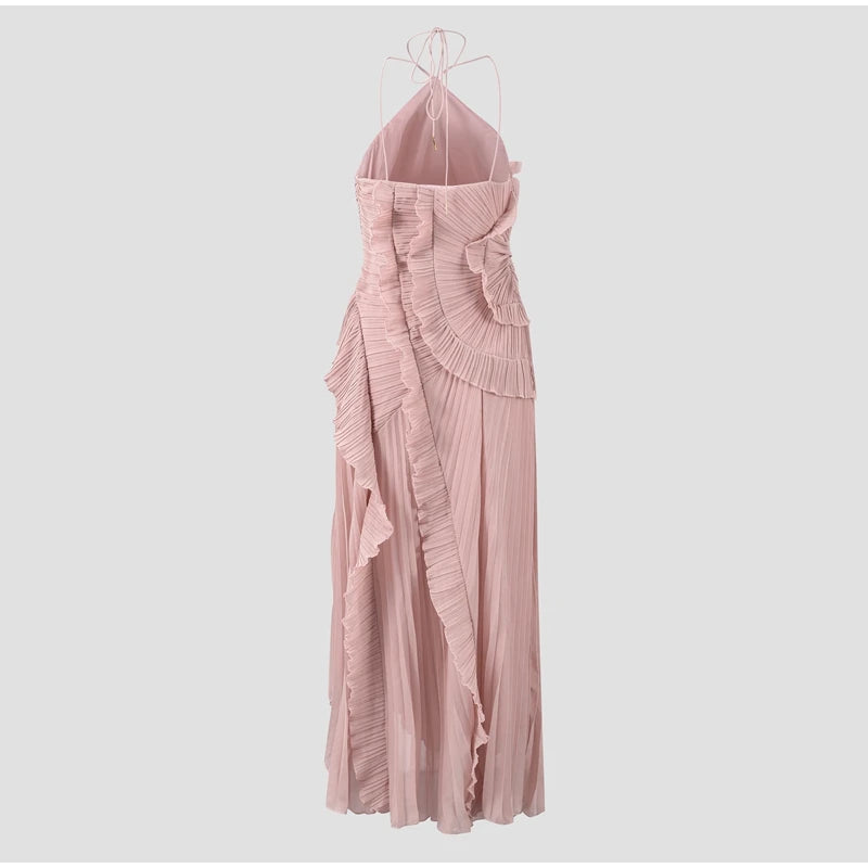 Sweet Gown Neck Strap Modest Irregular Long Dress Ruffle Eye-Catching Women Designers Dresses Summer Elegant Pastel Party Date