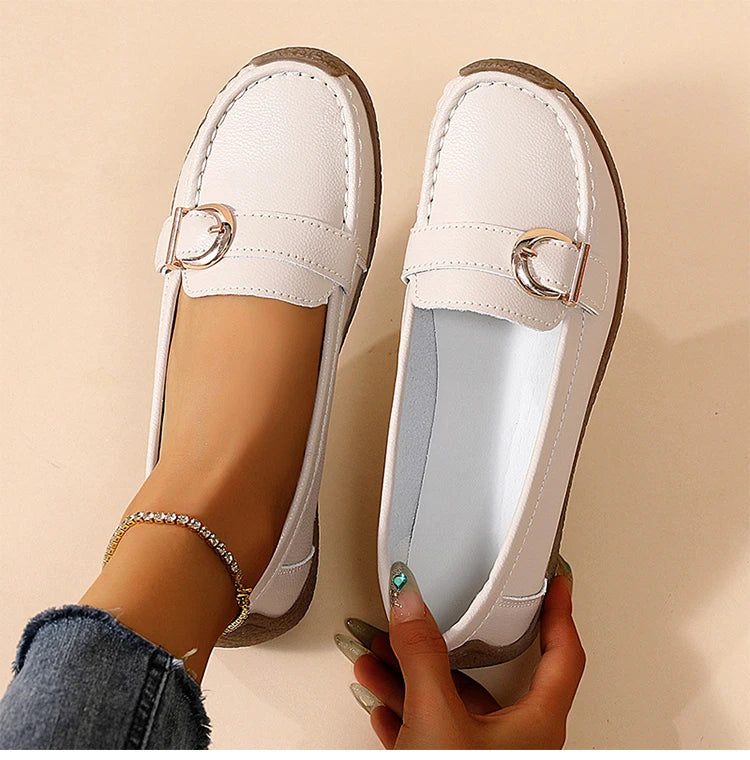 Woman Shoes 2025 New Low Heels Casual White Shoes Women's Loafers Slip On Elegant Flat Heel Zapatos De Mujer Soft Leather Flats