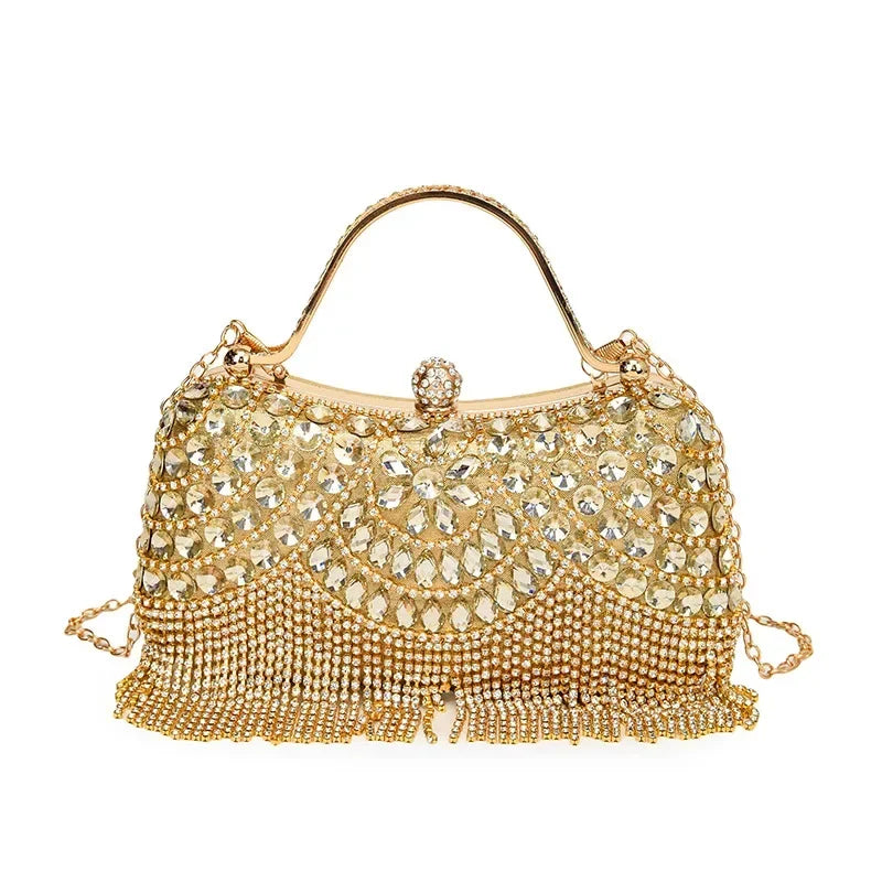 Gorgeous and Shiny Diamonds Rhinestones Tassels Handle Evening Bags for Party and Wedding Clutch Purse Designer Bags Handbags